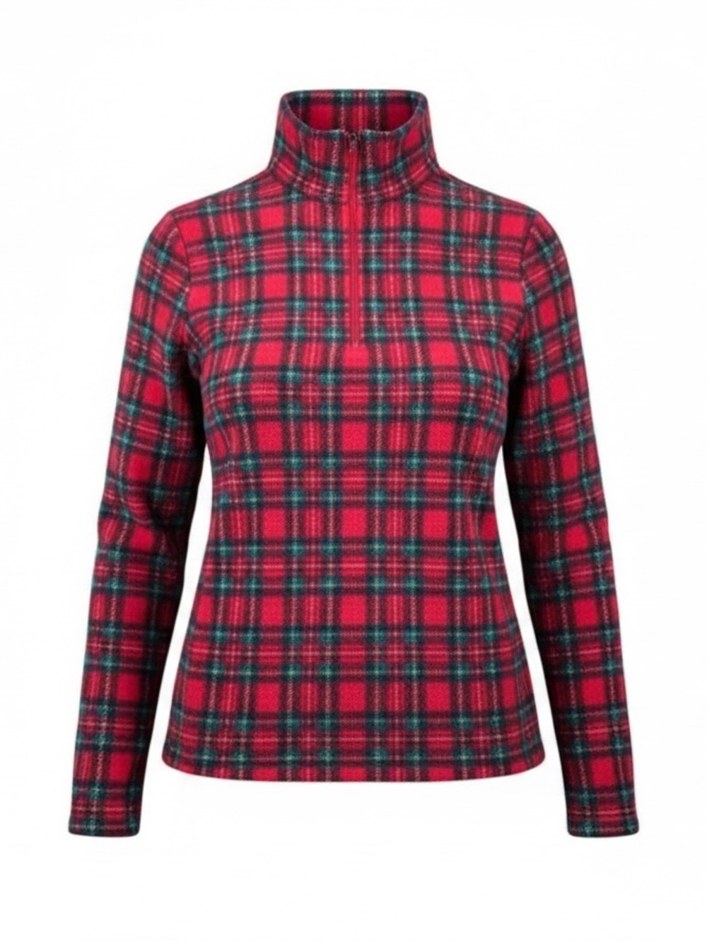 Lands' End Pullover Women's Small Red Navy Plaid Quarter Zip Fleece Cabincore
